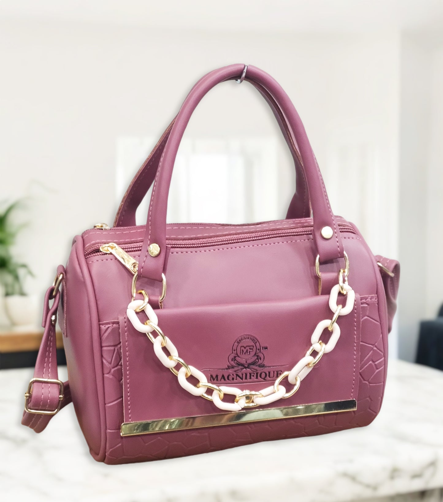 Magnifique Mini Duffle Style Sling Bag for Women with Keychain