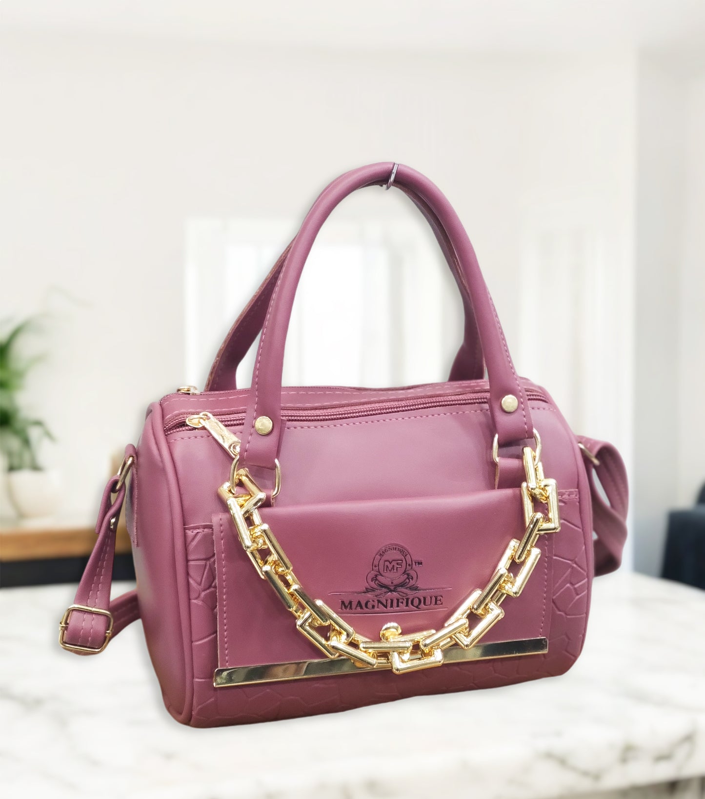 Magnifique Mini Duffle Style Sling Bag for Women with Keychain