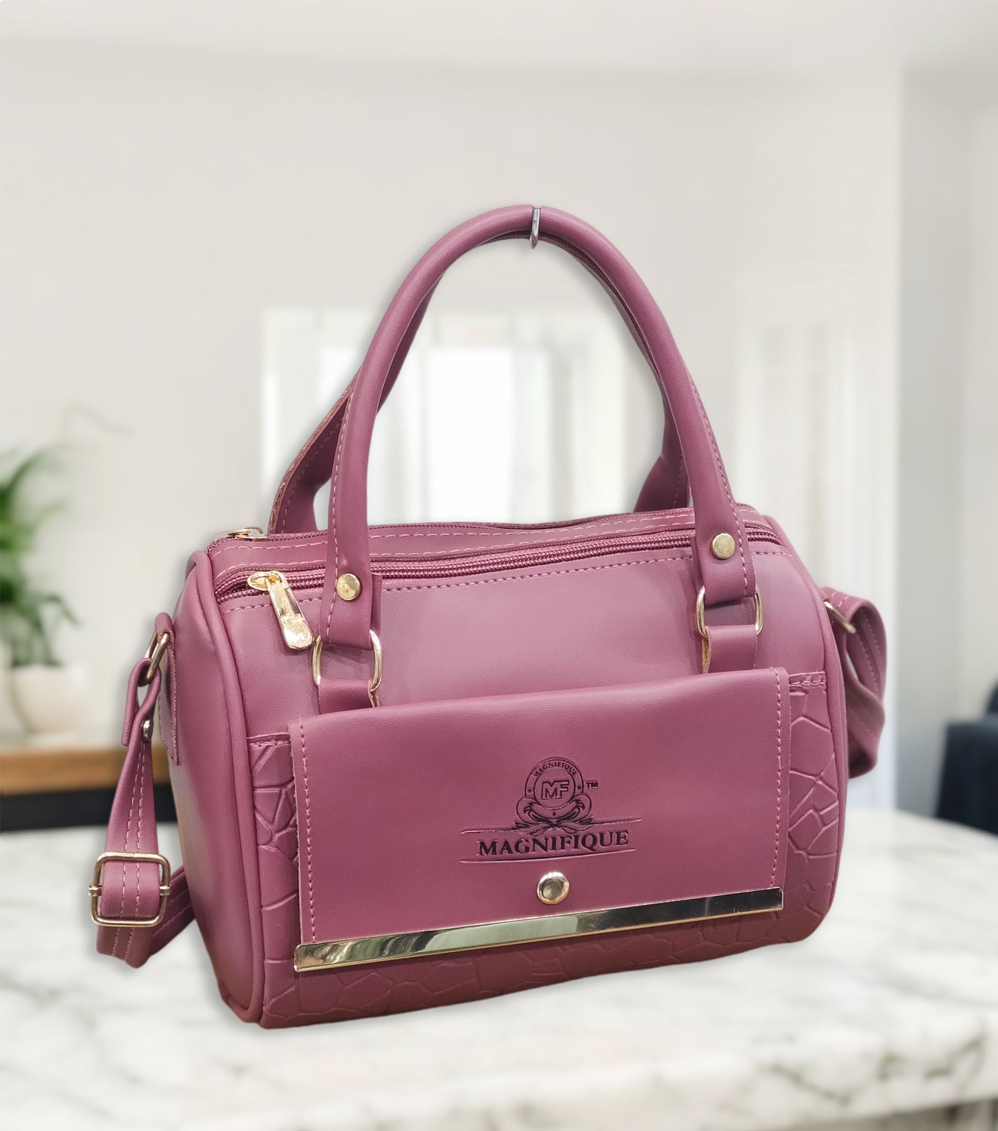 Magnifique Mini Duffle Style Sling Bag for Women with Keychain