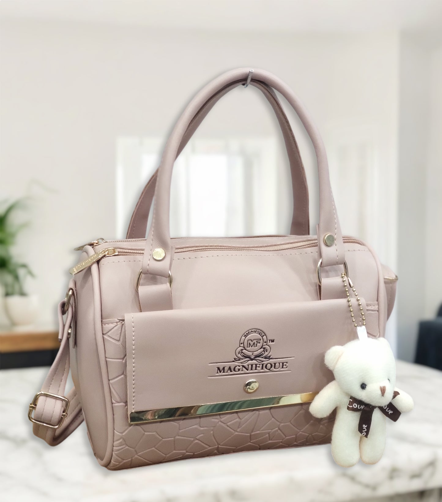 Magnifique Mini Duffle Style Sling Bag for Women with Keychain