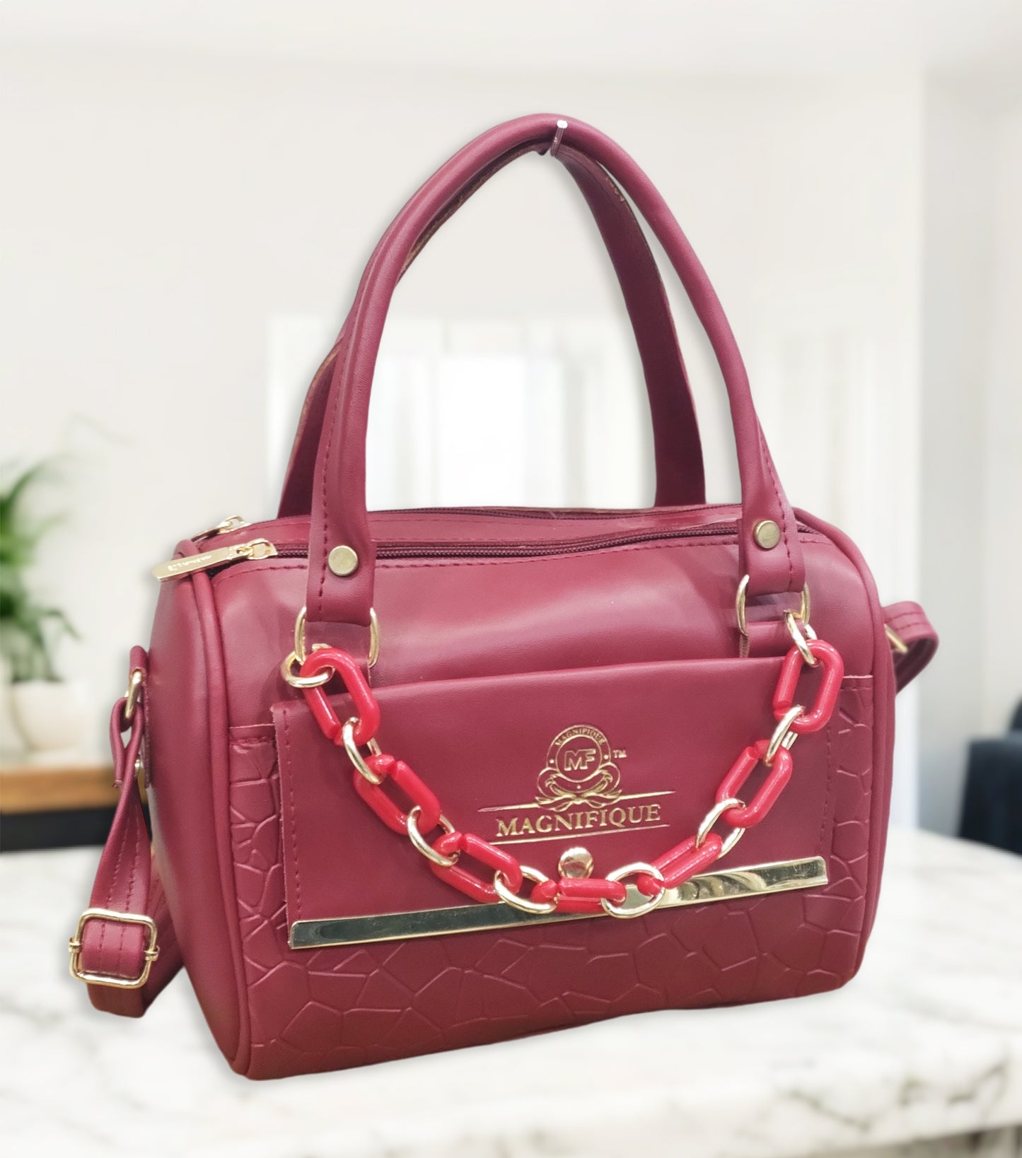 Magnifique Mini Duffle Style Sling Bag for Women with Keychain